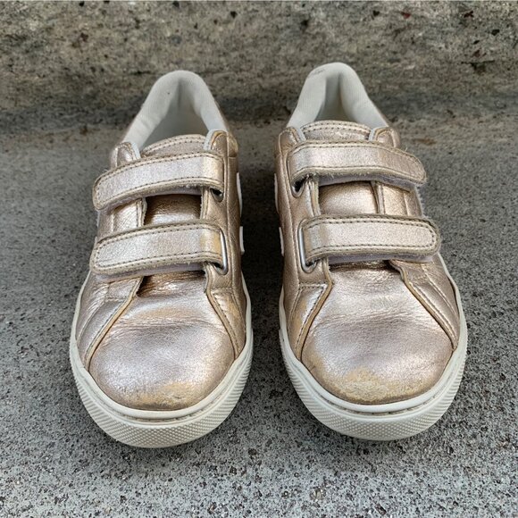 VEJA Gold Sneakers Girls US 2 Euro 33 Running Shoes Metallic Sneaker Velcro Shoe - Picture 3 of 12
